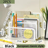 Black European classic style metal mesh desk file organizer holding pens and paper