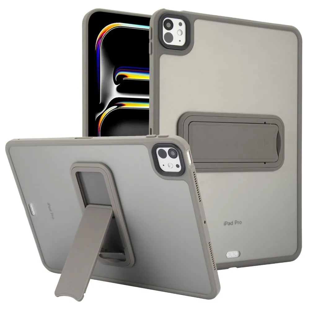 A matte gray protective case for an iPad Pro is shown alongside the device.
