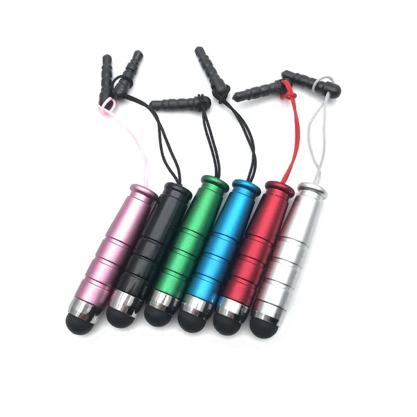 A set of multi-color fine point styluses with black cables and various colored tips.