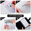 Four steps showing how to use an A6 PU Leather Budget Binder with Cash Envelopes for saving money