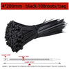 Black 4x200mm heavy-duty nylon cable ties with self-locking design, showing the product and dimensions.