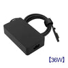 Black universal tablet charger with a coiled cable and 36W rating.
