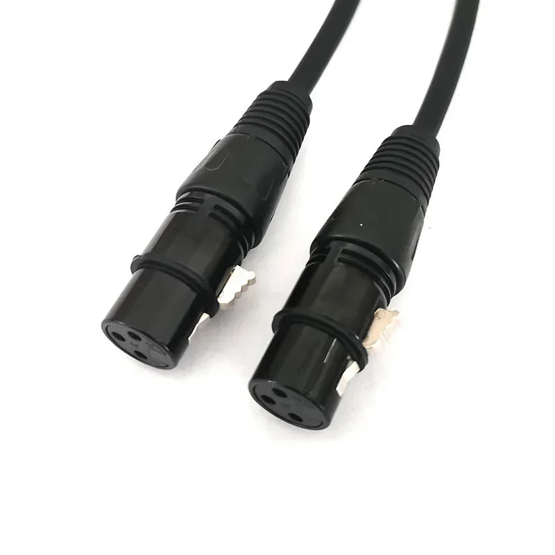 Black shielded XLR audio cable with connectors visible.