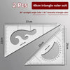 Two pieces of a 40cm triangle ruler set including a 30 degree straight angle ruler and a 45 degree isosceles triangle ruler