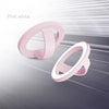 Pink white magnetic silicone phone grip with a foldable stand shown in a light gray background.
