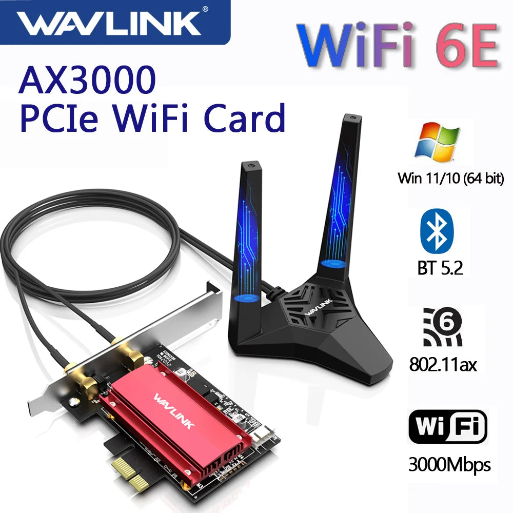 WAVLINK AX3000 PCIe WiFi-Karte mit Antenne und Kabel