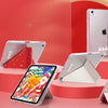 A display of various 360° rotating protective cases for an iPad, including a red patterned case and silver cases.