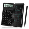 Calculatrice scientifique pliable et tablette d'écriture noire avec stylet.
