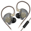 A pair of clear in-ear monitors with gold accents and a black cable shown against a white background.