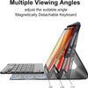 A magnetic detachable keyboard case for a tablet, showing multiple viewing angles and adjustable angles.