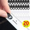 A hand is applying a privacy lens protector for a laptop or tablet, showing multiple protective covers.