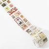 A collection of vintage stamp tape stickers for scrapbooking featuring various botanical and historical designs.