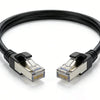 Black CAT7 shielded Ethernet cable with RJ45 connectors.