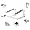 Various views of an aluminum alloy laptop stand with ergonomic tilt, showing different angles and components.