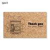 A kraft paper greeting tag design featuring a line drawing of trees and a storefront, with the text Thank you for your order 