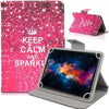 A pink glittery leather folio case for a tablet, featuring the text Keep Calm and Sparkle.