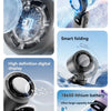 A collection of features for a handheld cooling fan including AI intelligence, turbocharged refrigeration, smart folding, and