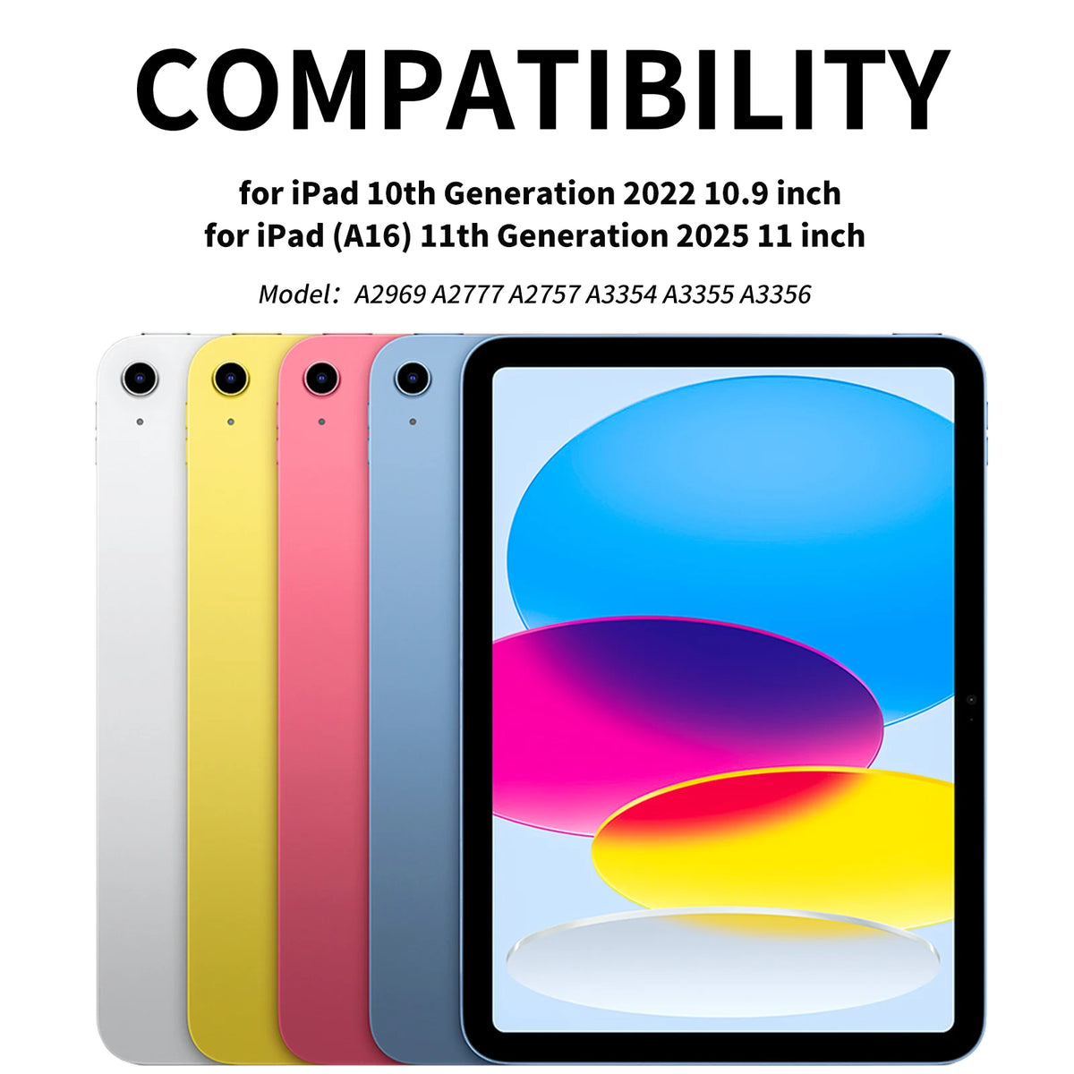 Eine Reihe bunter Leder-Keyboardhüllen für verschiedene iPad-Generationen.