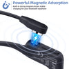 A black charging cable is shown connecting to a device, demonstrating powerful magnetic adsorption for stable charging.