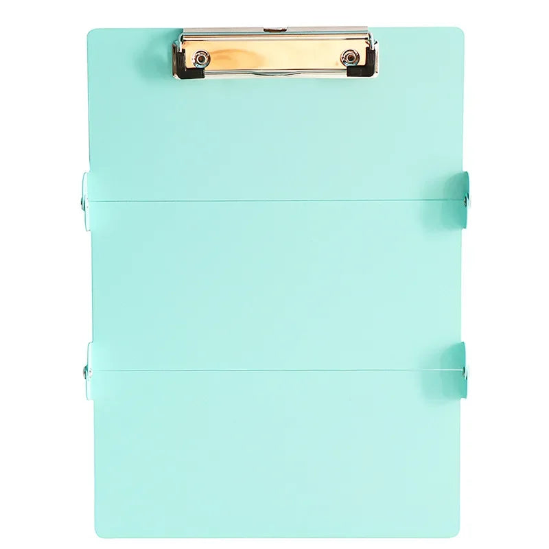 A light blue A4 foldable medical clipboard with a silver clasp.