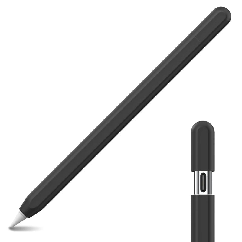 A black silicone protective case for a pencil shown diagonally.
