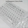 Nahaufnahme eines vollständigen durchsichtigen Kirsch-Profil-Keycap-Sets für mechanische Tastaturen.