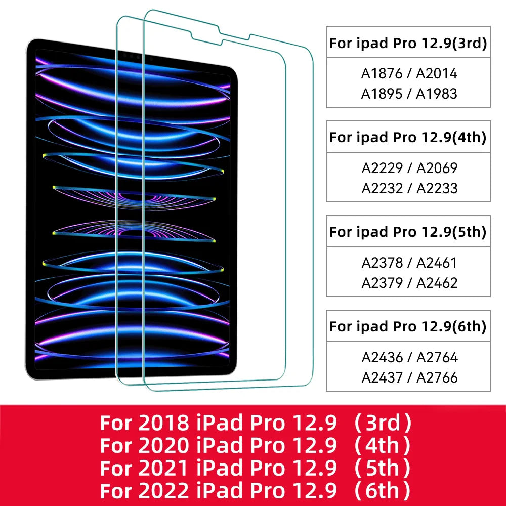 A list of tempered glass screen protectors for various iPad Pro models and years.
