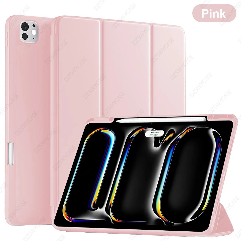 Pink silicone protective case and stand for an iPad Pro tablet
