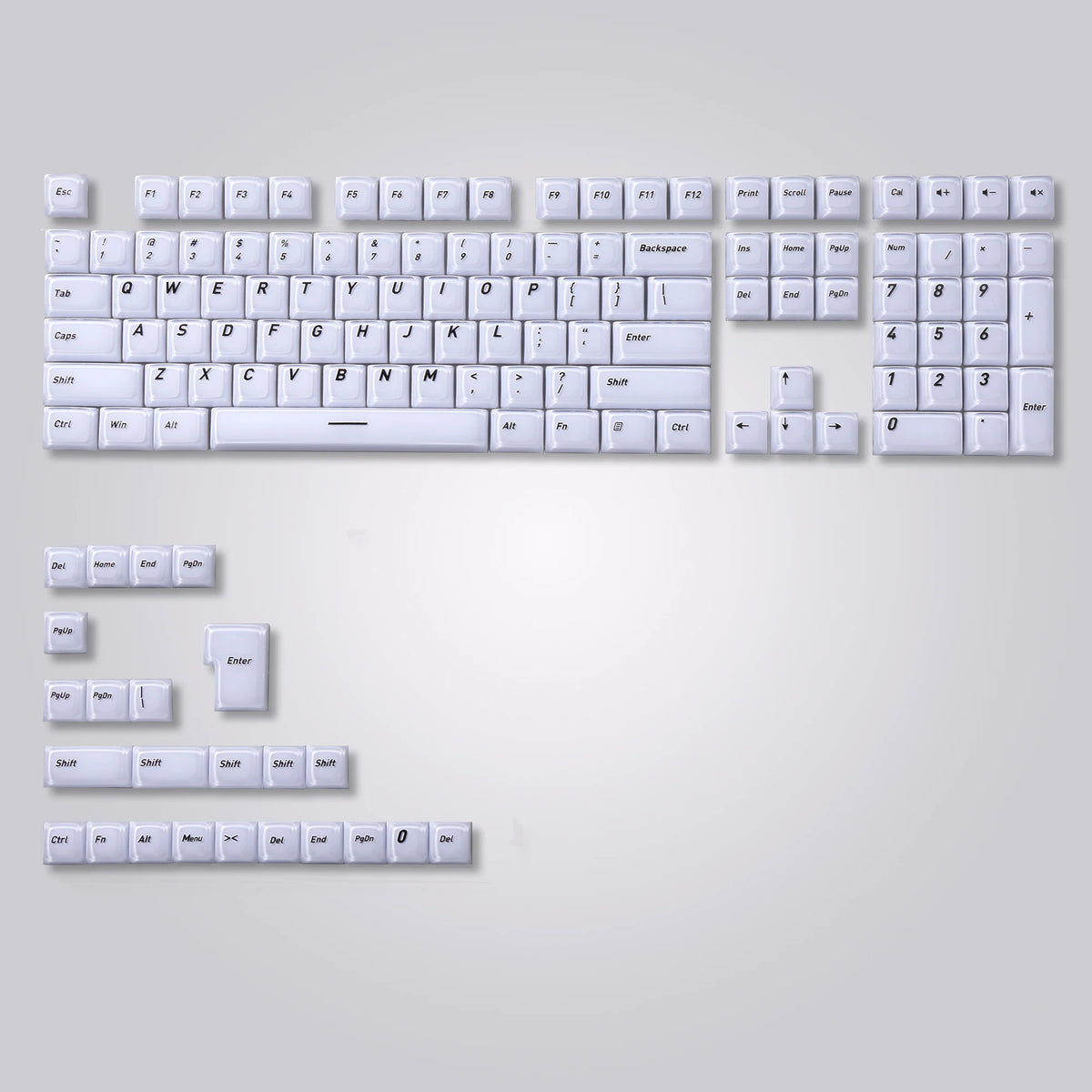 A close-up view of translucent ice crystal mechanical keycaps for Cherry MX switches.