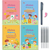 Four colorful reusable magic practice handwriting workbooks for children covering drawing, alphabet, and numbers