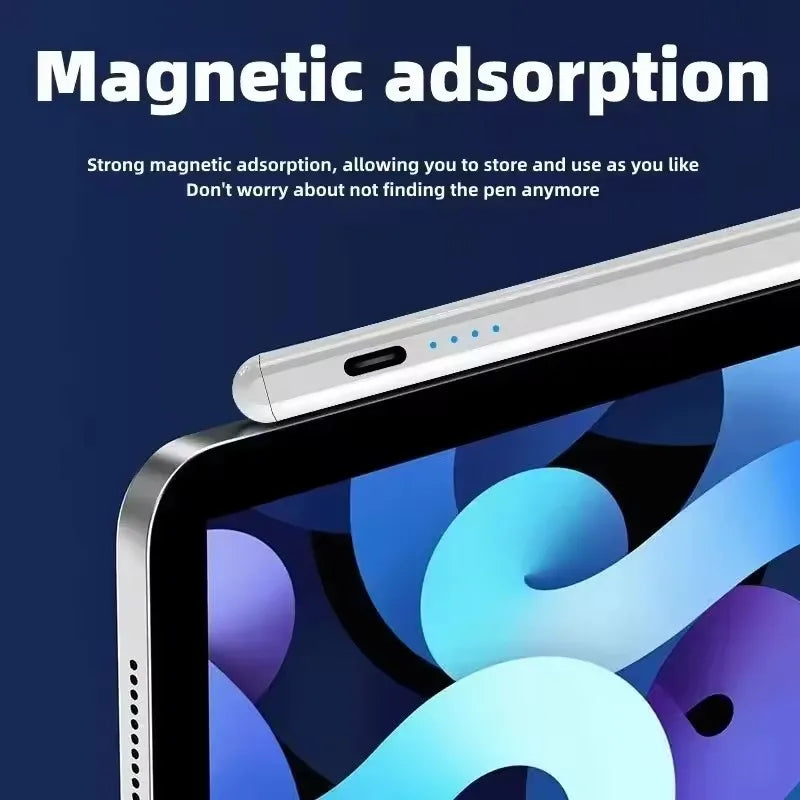 A close-up of a pen magnetic adsorption feature on an iPad Pro screen.