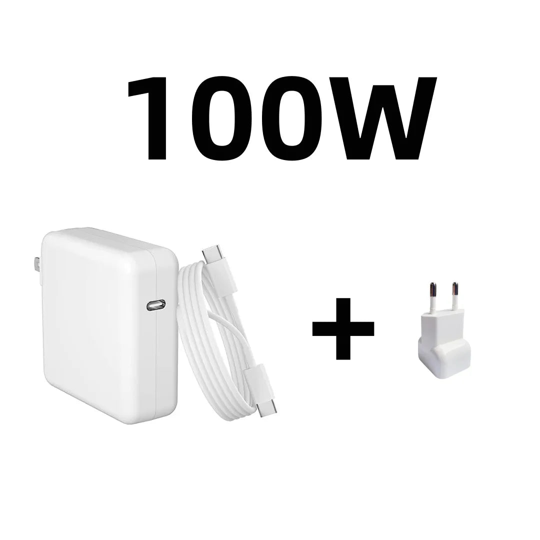 محول طاقة أبيض بقدرة 100 واط مع سلك وموصل USB-C