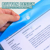 A hand presses a blue button design on an A4 expanding file to prevent files from falling out.