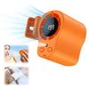 Orange portable clip-on fan with an LED display showing 199 and a rotating blade.