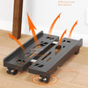 A dark gray adjustable mobile CPU stand featuring a universal wheel and a braking device on a wooden floor.