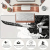Oversized gaming mouse pad featuring a samurai sword design and various product features.