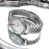 A polished stainless steel watch featuring a metal bracelet and folding clasp, shown on a white background.