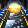 Close-up of a machine mold opening a precise hole in a glass panel for screen protection.