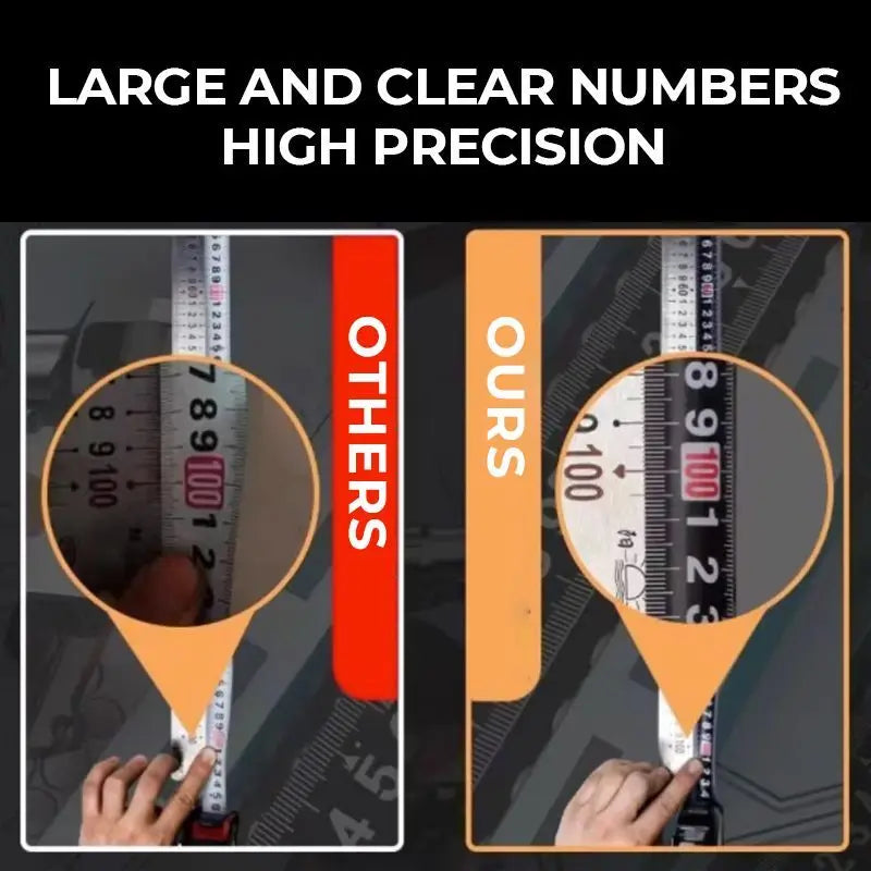 Close-up comparison of large and clear numbers on a steel tape measure for high precision measurement.
