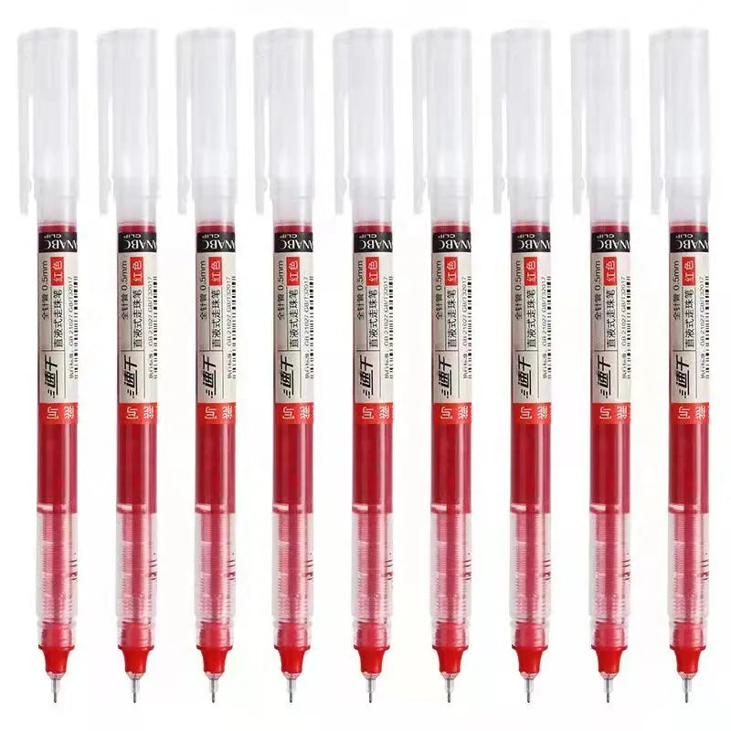 A set of ten smooth quick-drying gel pens in red and white packaging.