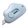 A light blue portable utility knife with a rounded body and a silver blade visible at the bottom.