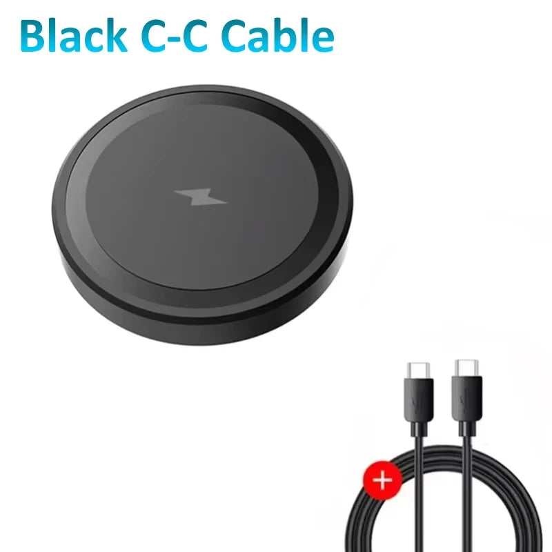 A black C-C cable with a magnetic connector is shown, ready for charging.