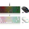 A white 60% wireless gaming keyboard and mouse combo featuring RGB backlighting.