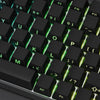 Close-up view of black PBT double-shot cherry profile keycaps for a mechanical keyboard.