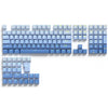Ein Set individueller doppelter Druck-Keycaps für eine mechanische Tastatur mit hellblauen und grauen Tasten.