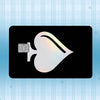 A stylized, translucent card shape with a holographic effect and a small chip visible on the left.