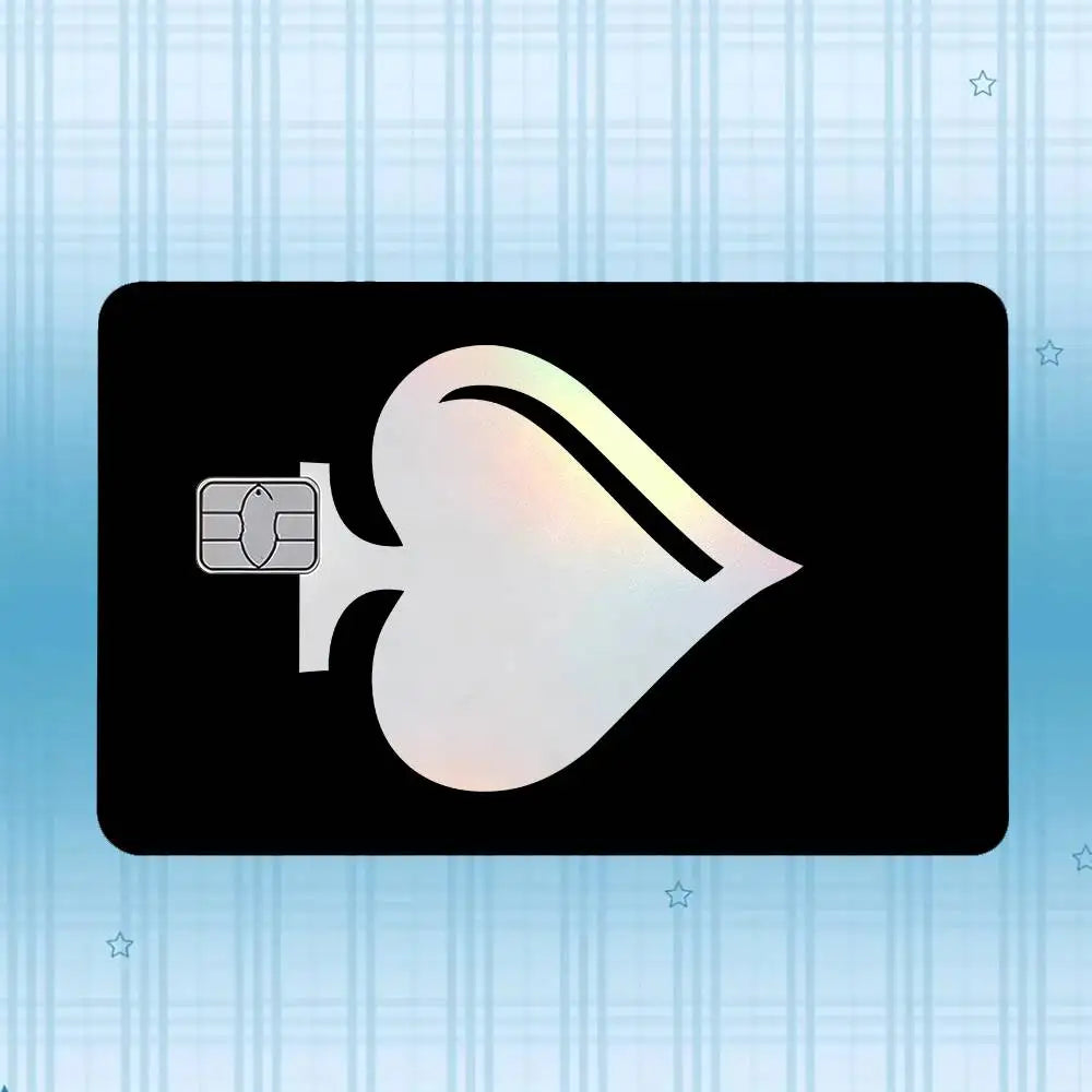 A stylized, translucent card shape with a holographic effect and a small chip visible on the left.