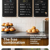 A large magnetic planning board featuring a chalkboard surface with various food items and a note about erasing and writing r