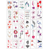 Una cuadrícula de pegatinas de tatuajes temporales de varios diseños, con patrones florales, animales y abstractos.