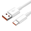 White USB-C fast charging cable with a braided nylon design and a square connector.